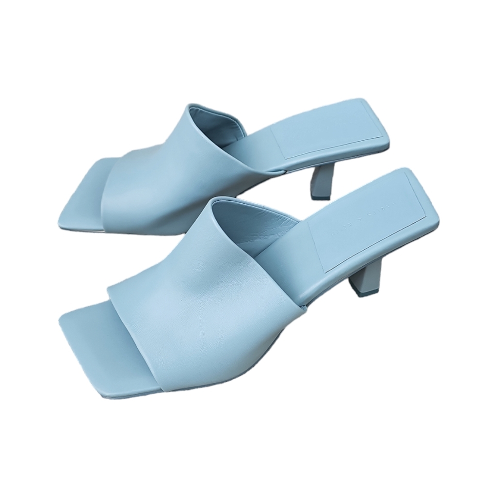 Charles & Keith square toed heeled slides in baby blue